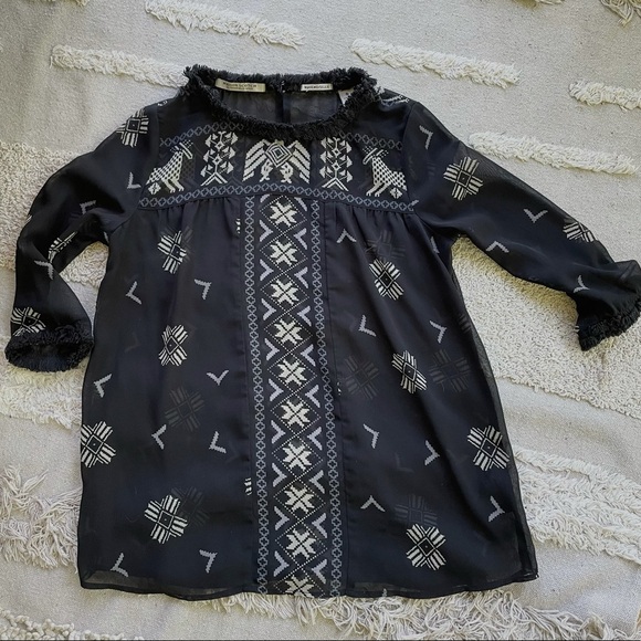 Maison Scotch Mademoiselle Top Blouse Black Aztec - Picture 2 of 16